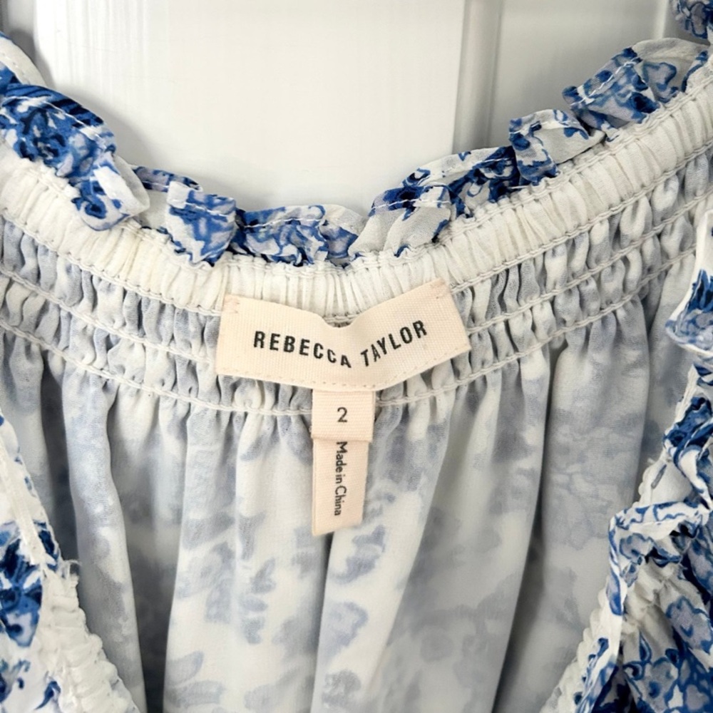 Rebecca Taylor Blue and White Off-Shoulder Aimee Dress - Picture 8 of 8